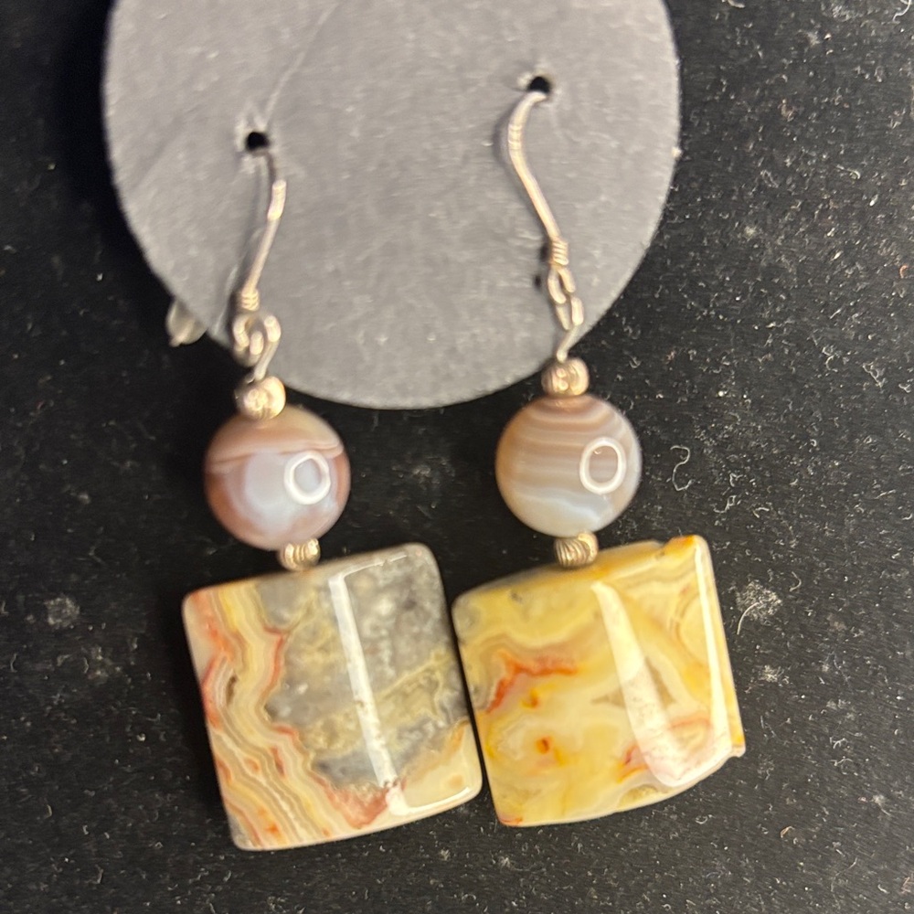 Elegant Crazy Lace Agate Dangle Earrings